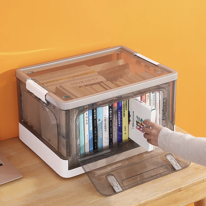 Durable Transparent Stackable Storage Case Clear Foldable Storage Box With Front Open Door Plastic Folding Storage Box
