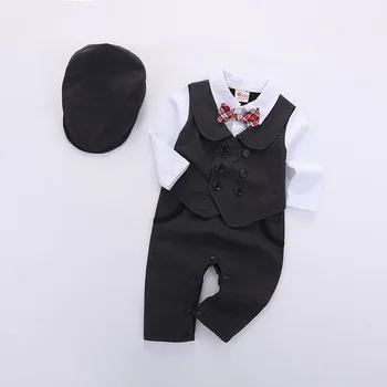 2019 spring and autumn new fashion boutique children's clothing baby romper gentleman bow baby clothes hat