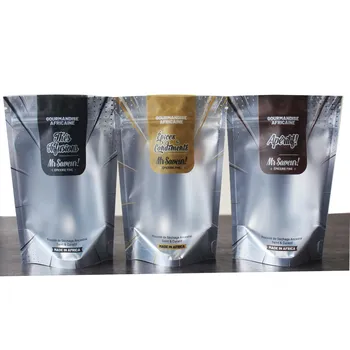 Food Grade Stand Up Ziplock Clear Plastic Packaging Organic Spices Bag With Custom Own Logo