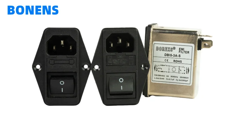 DBI5-S EMI Filter With Dual Fuse And Switch IEC Socket Power Filter 1A-10A