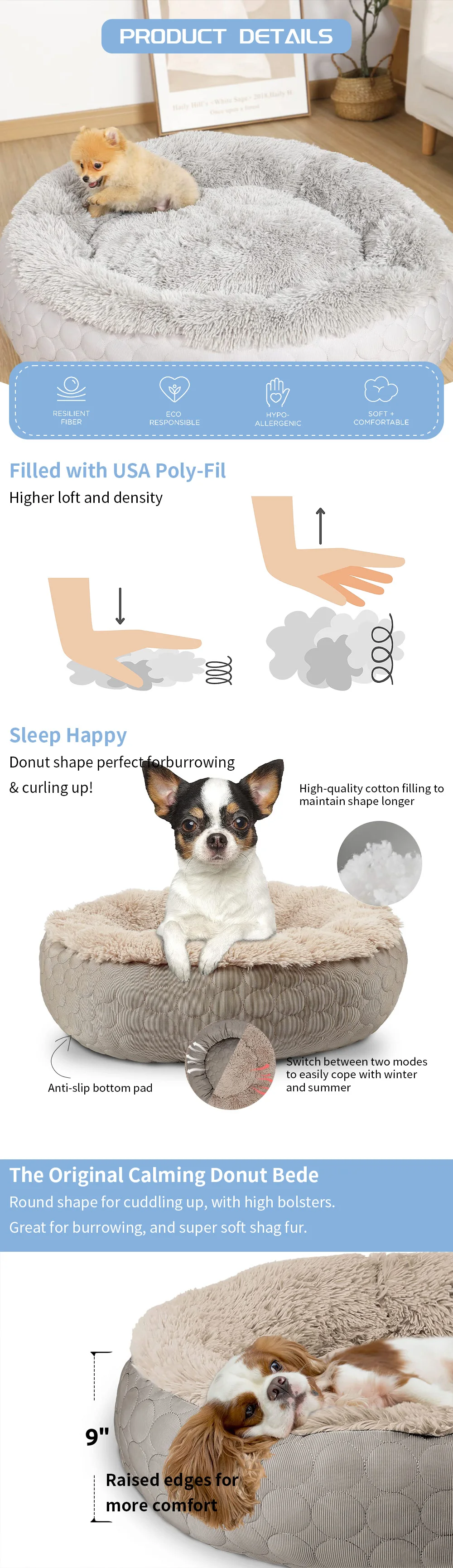 Hot selling fluffy washable luxury soft plush round cat pet dog donut bed supplier