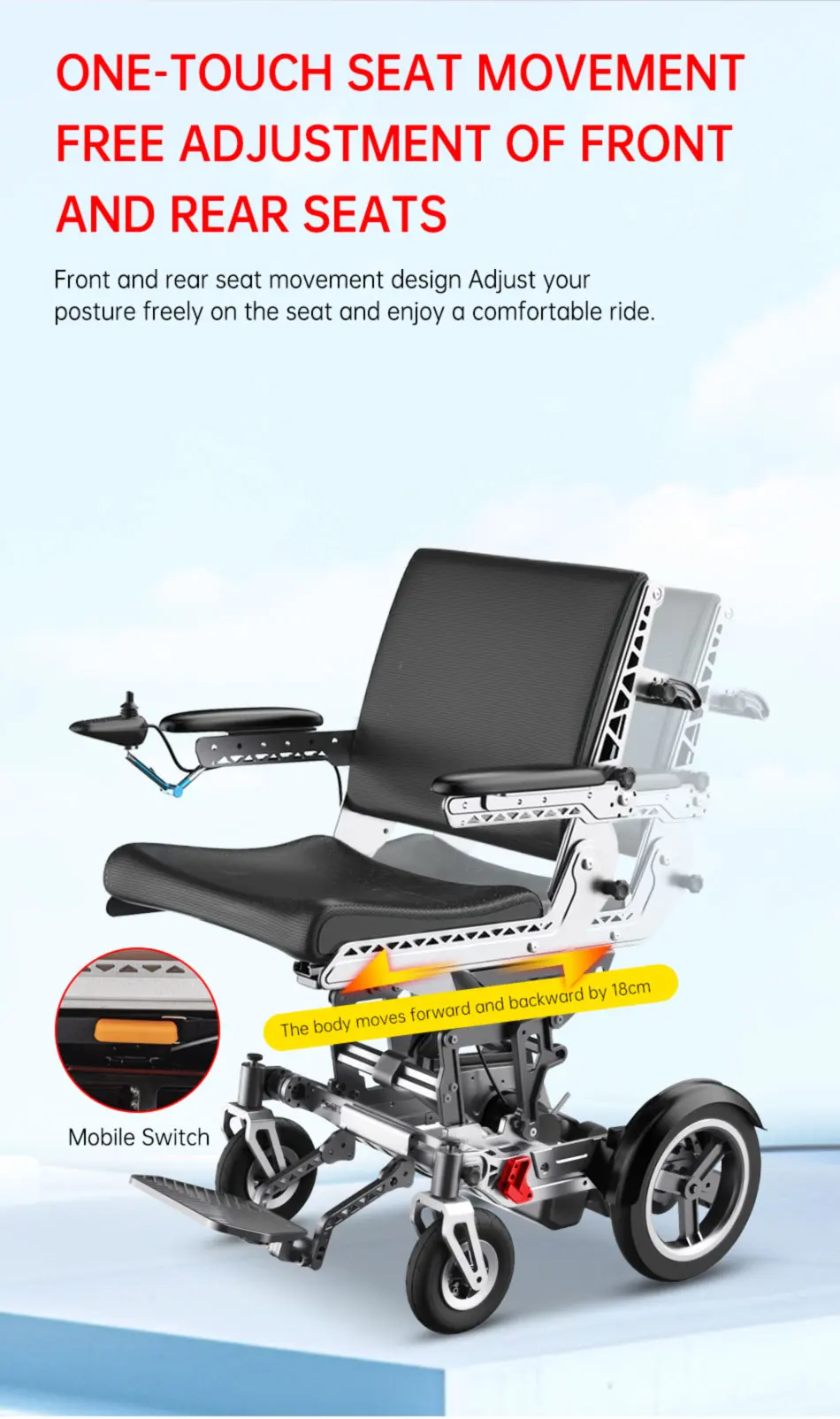 High-End Off-Road Electric Powered Wheelchair Anodized Aluminum Motorized Stroller For The Disabled People