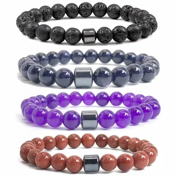 wholesale Natural Tiger Eye Black Onyx Malachite Lava Beads Bracelet Handmade Couples Yoga Bracelets&Bangle for Men Gift