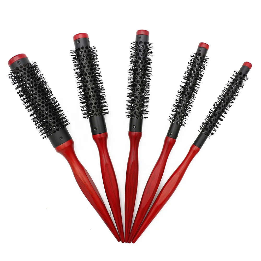 Wholesale New Solid Wood Handle Aluminum Tube Wood Comb Curly Hair Comb Hair Brush Salon Roller Comb