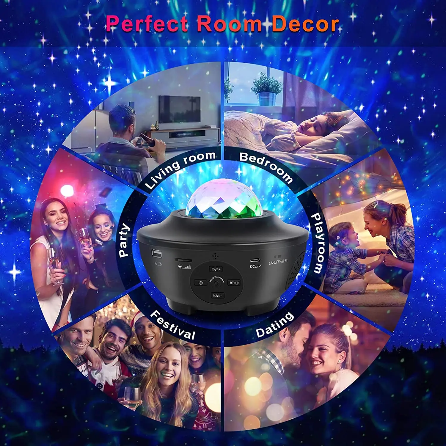 Haut-parleur Bluetooth Vintage Avec Lumières D'ambiance - Tourne-disque Vinyle Wave, Bruit Blanc, Veilleuse - 1500 MAh