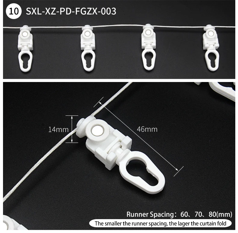 Small Ripple Fold Curtain Runner with Glider S Wave Design for Track Accessories and Pole Accessories