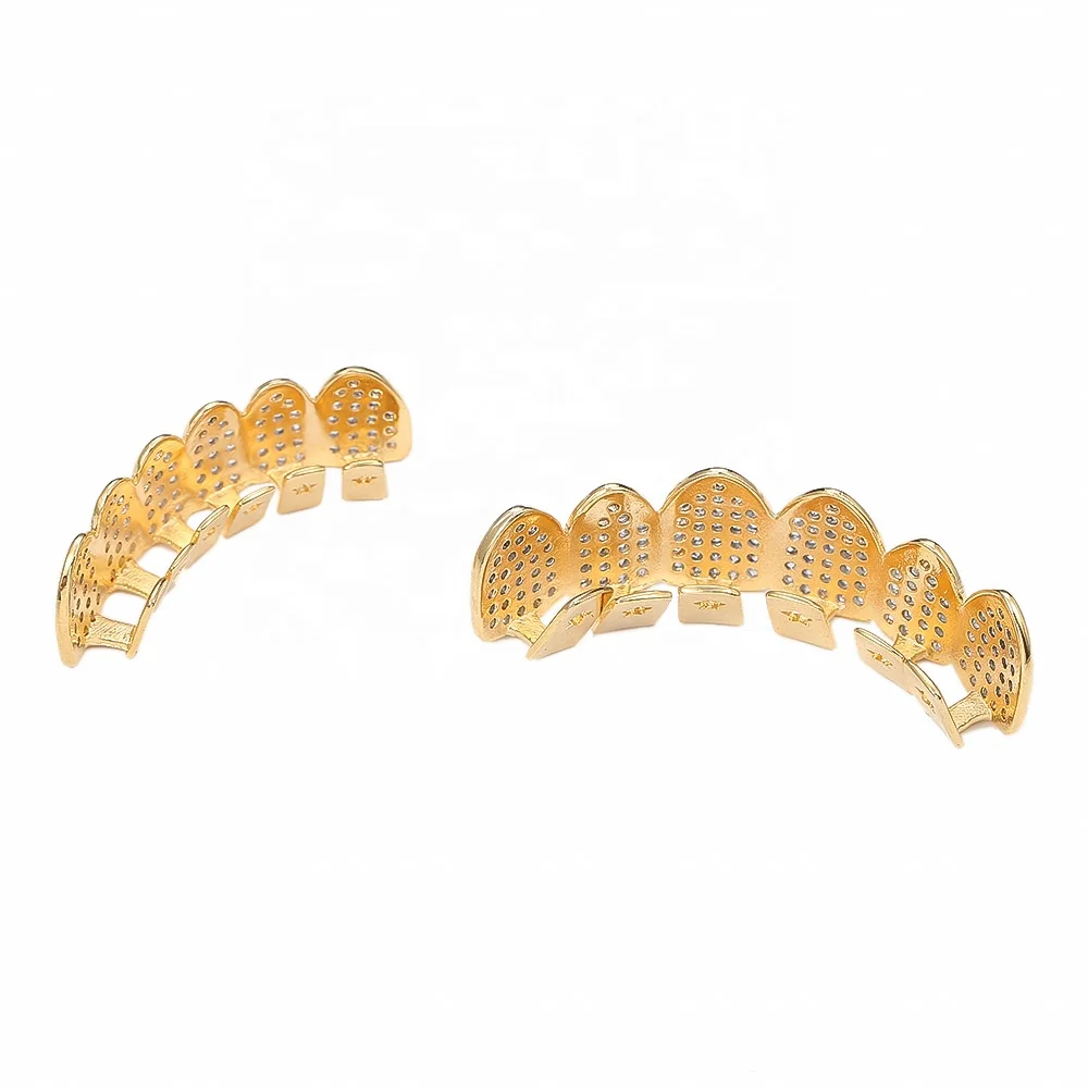 KRKC CO Hip Hop Grill Denti Grillz Diamond 10K 14K 18K Gold Grillz Moda Personalizzata Gioielli Hip Hop Donna Uomo Da 24,24 € | DHgate