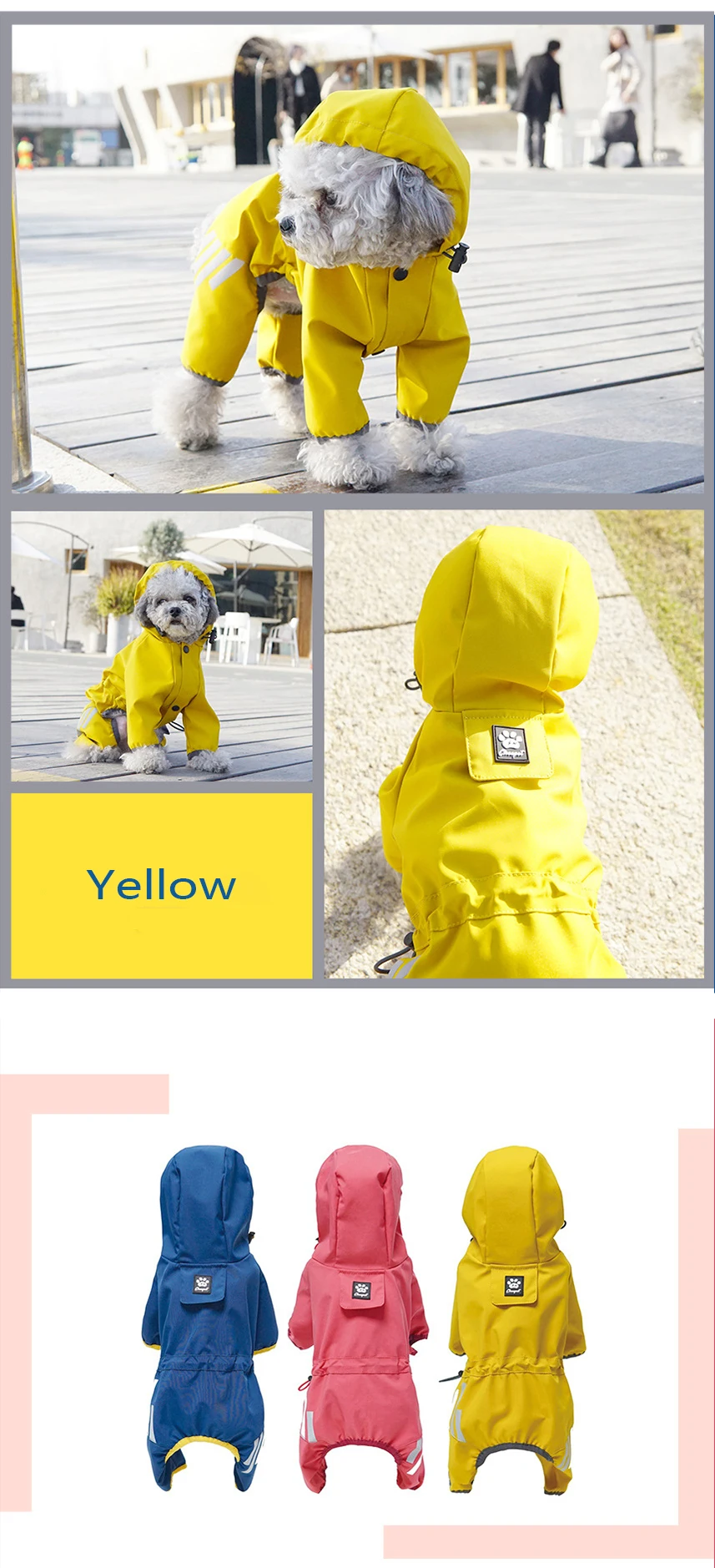 Custom high quality pet supplies dog raincoat hot selling dogs rain coat fashion design waterproof rainwear 3 colors options