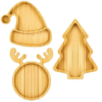 Christmas Bamboo Trays Christmas Hat Reindeer Christmas Tree Dinner Plates Kitchen Bread and Pastry Plates Party Fruit Trays