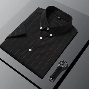 Favourite Men's Black Stripe Shirts Breathable Casual Oversize Short Sleeve Summer Men's Shirts