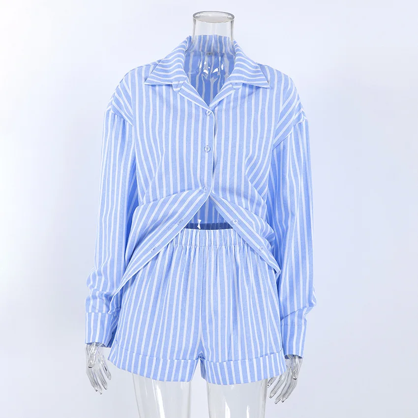 2026 women's skin-friendly loose-fitting long sleeve shorts two-piece ladies home leisure suit for cross-border sales — detail