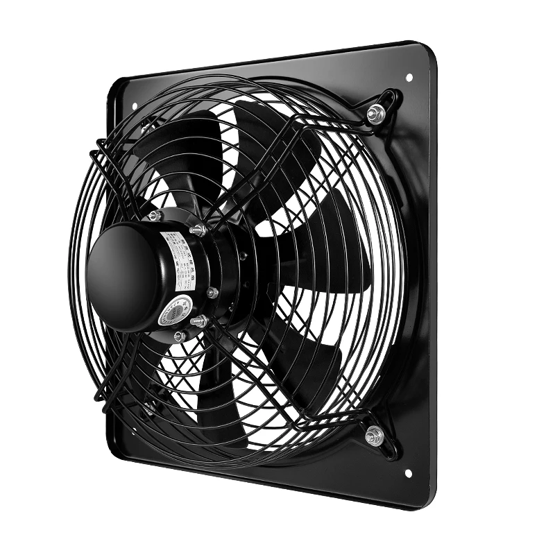 220V High Speed Square Axial Flow Exhaust Fan Black 12 in 2800rpm With Double Mesh Cover for HVAC Systems