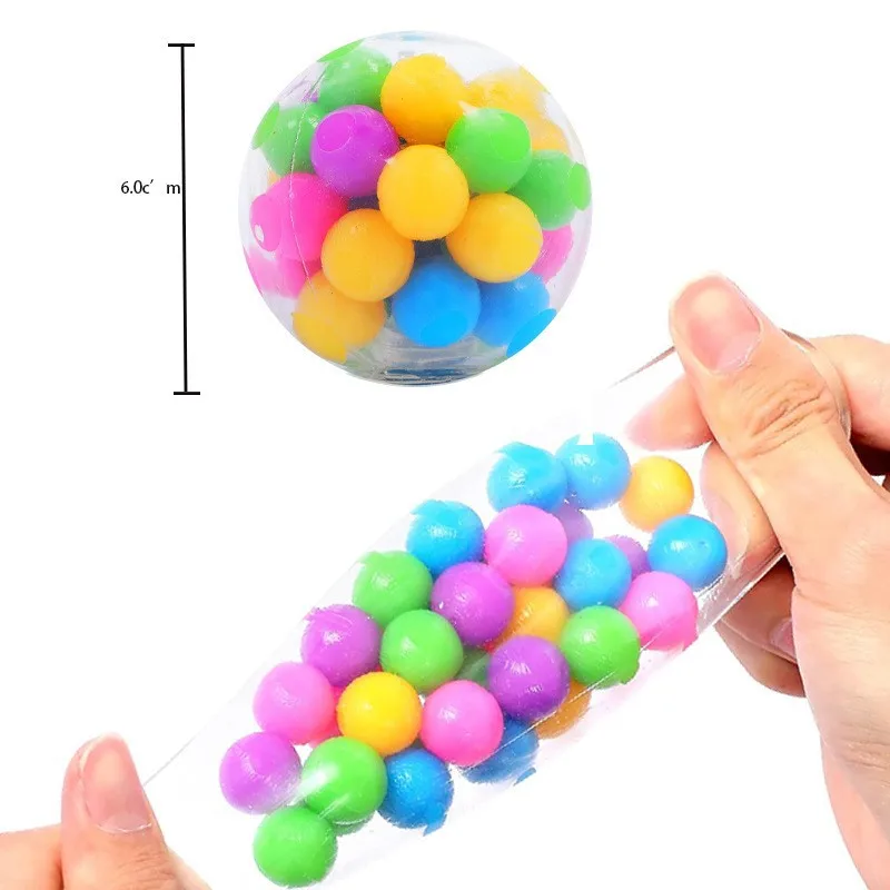 Squeeze Ball Toy,Squishy Rainbow Stress Ball,Fidget Toy,Stress Relief Ball for Adults,Stress Balls for Kids,DNA Colorful Beads（1 pc） 