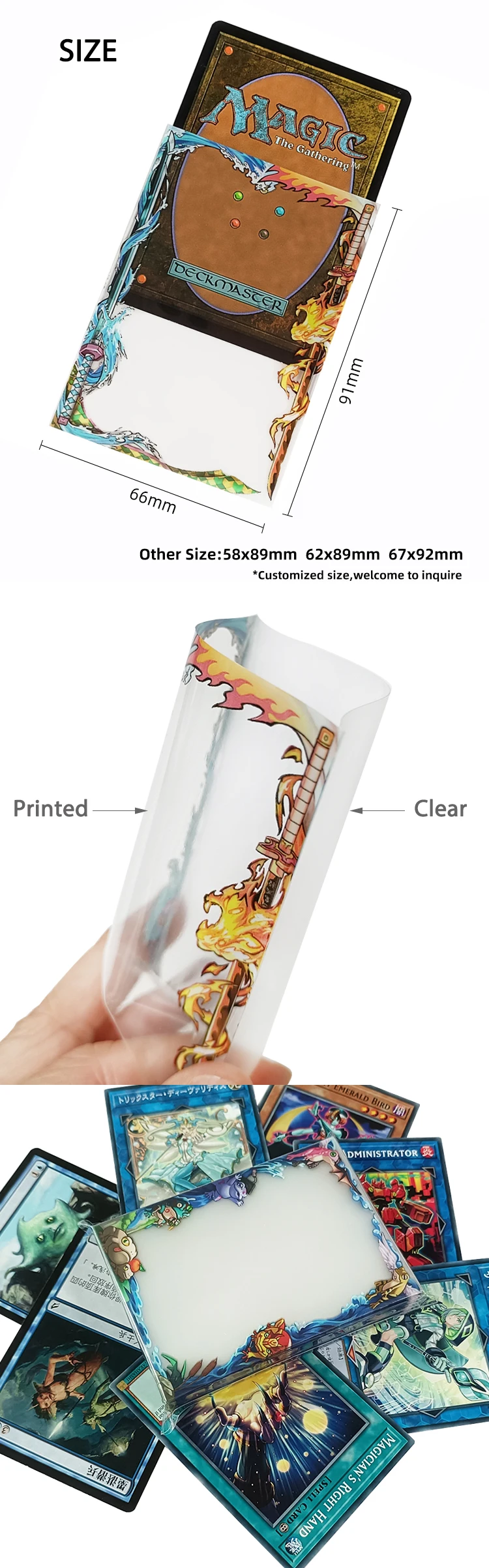Custom Borders Clear Plastic Card Sleeves Yugioh Art Card Sleeves Mtg Game Card Printing
