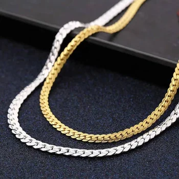 fashion trendy cuban basic link choker simple hip hop snake chain good silver necklace 14k 18k 24k gold plated jewelry for men