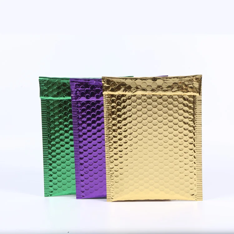 Factory Wholesale Padded Envelope Customized Logistics Packaging Printed Gold Metallic Foil Bubble Mailers with logo
