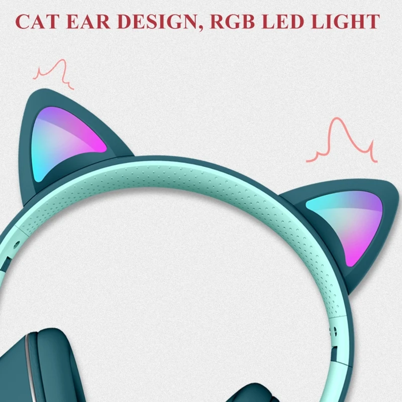 AKZ-022 USB + 3.5mm Port Cat Ear Design Foldable LED Headset