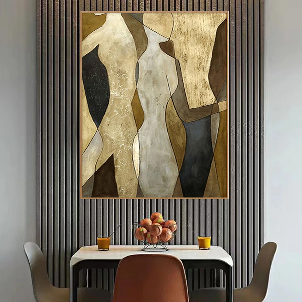 Living Room Entrance Wall Retro Home Decor  Classical Gold Leaf Oil Picture  Hand Painted Wall Art Paintings