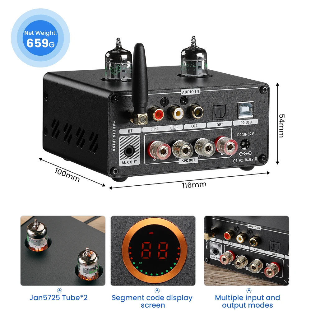 AIYIMA T9 PRO HiFi BT真空管アンプ ステレオパワーアンプ USB DAC