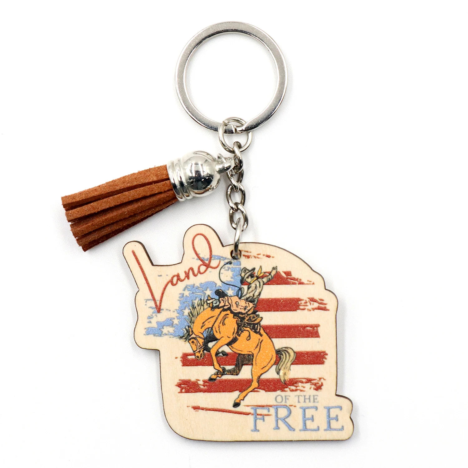 YYXKH1315 2024 American Independence Day Basswood Keychain Popular Personalized UV Printing Stainless Steel Plastic Material