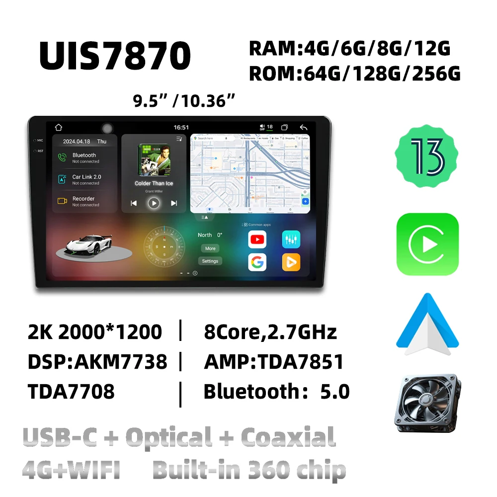 7870 2K Android 13 Car DVD Player for Toyota Land Cruiser 200