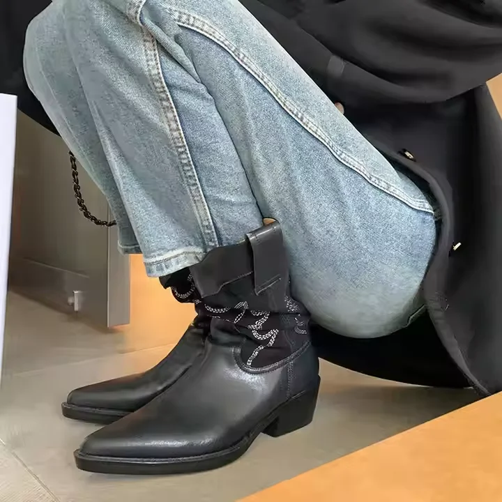 Leather Cowboy Boots Low Moq Genuine Leather 4.5cm Mid Heel Women Western Cowgirl Boots - Image 5