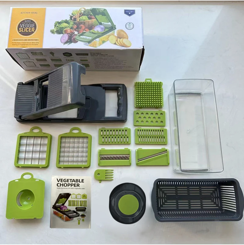 Hot Selling Multi Functional 16 Pcs Kitchen Vegetable Cutting Stainless