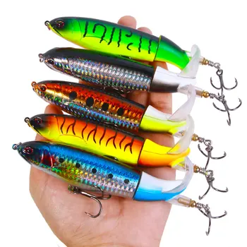CHEERY 14cm 37g Wobblers Top Water Popper Fishing Lure Hard Bait Rotating Soft Tail Fishing Tackle Whopper Plopper – Soft Lure – view 4