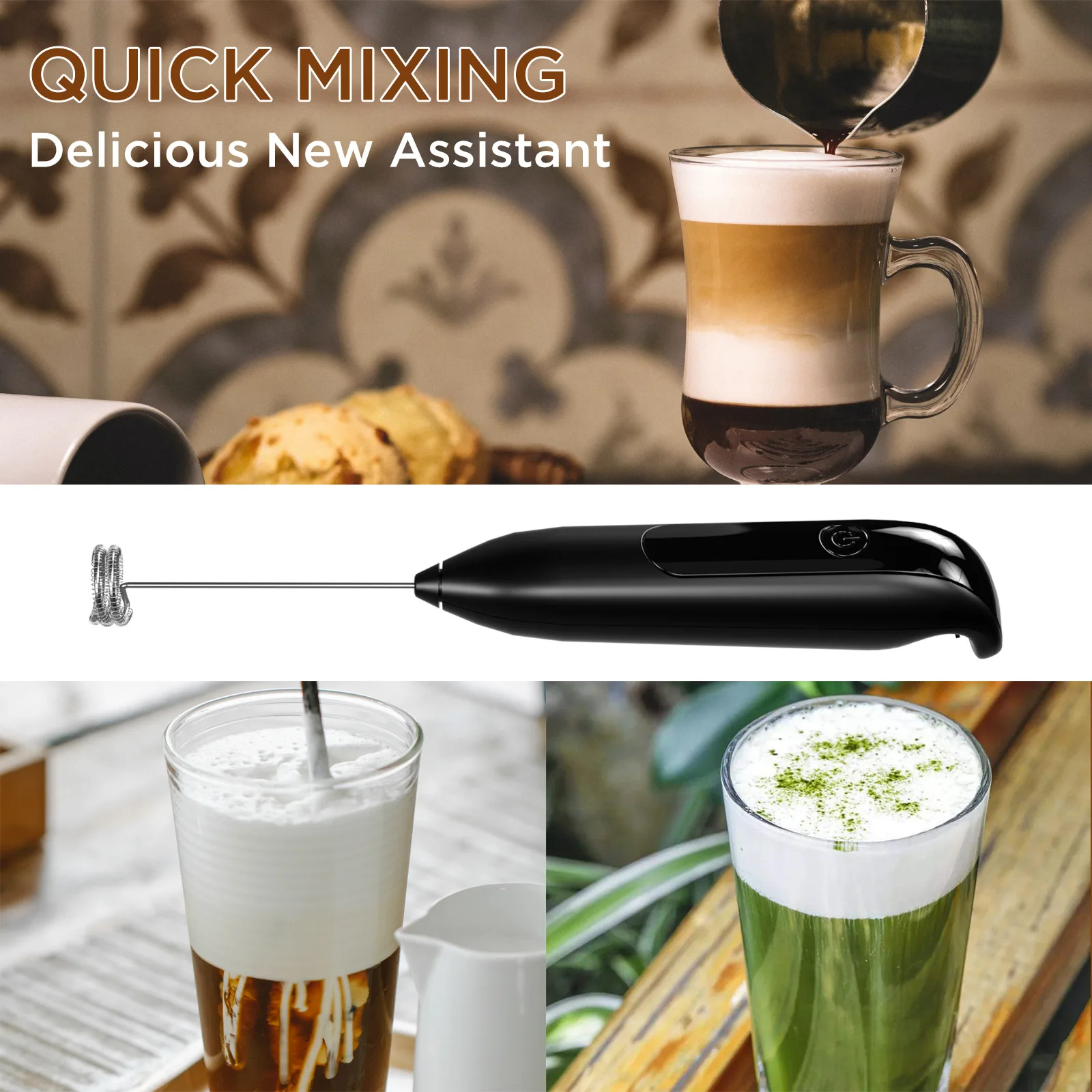 USB Electric Handheld Milk Frother Wand for Coffee Tea