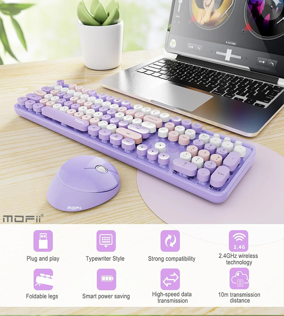 2.4G Wireless Full Size Round Keycap Keyboard Sets Wireless Keyboard and Mouse Comb for Home Office - Image 6