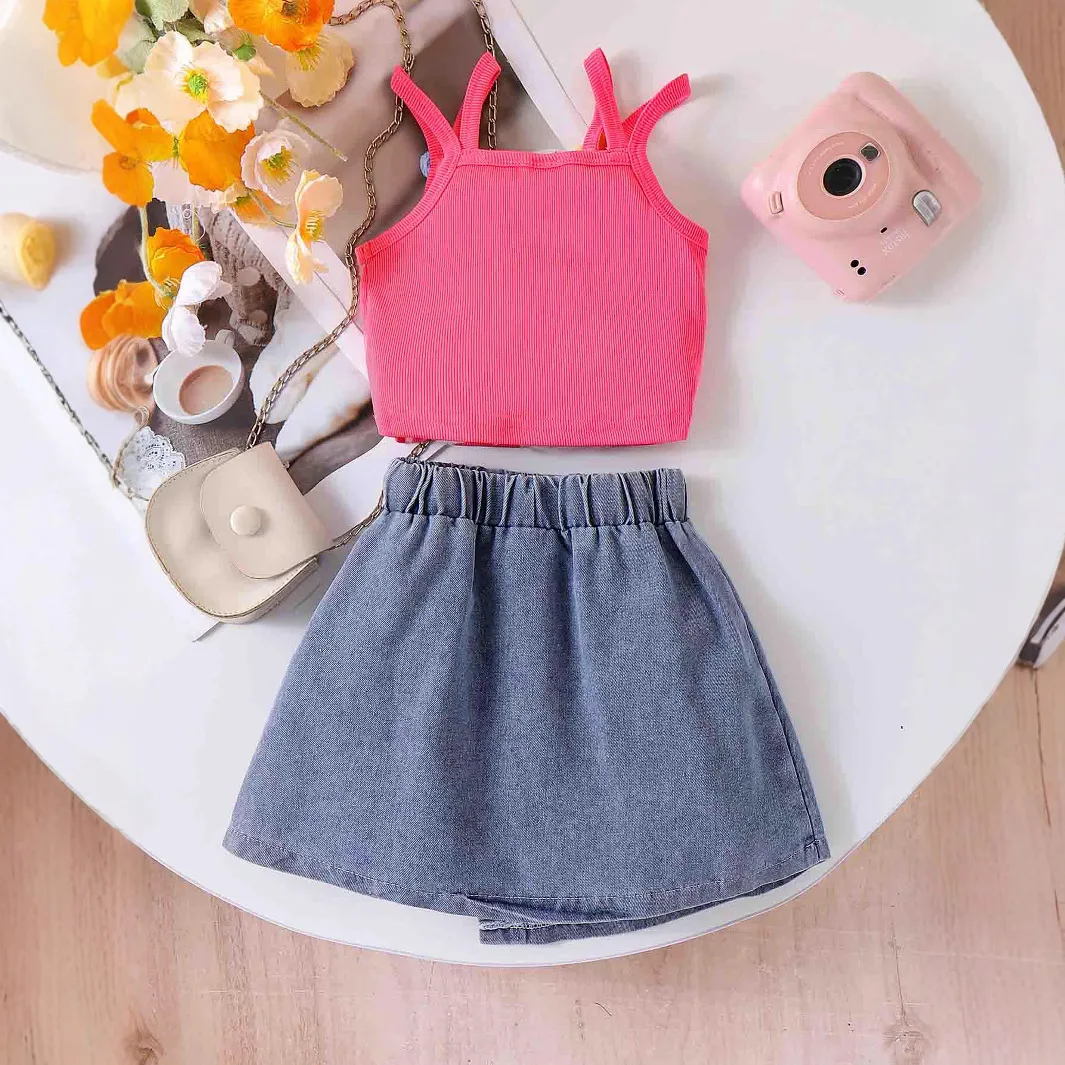 Toddler Girls Denim Mini Skirt Crop Top Set 2-7 Years