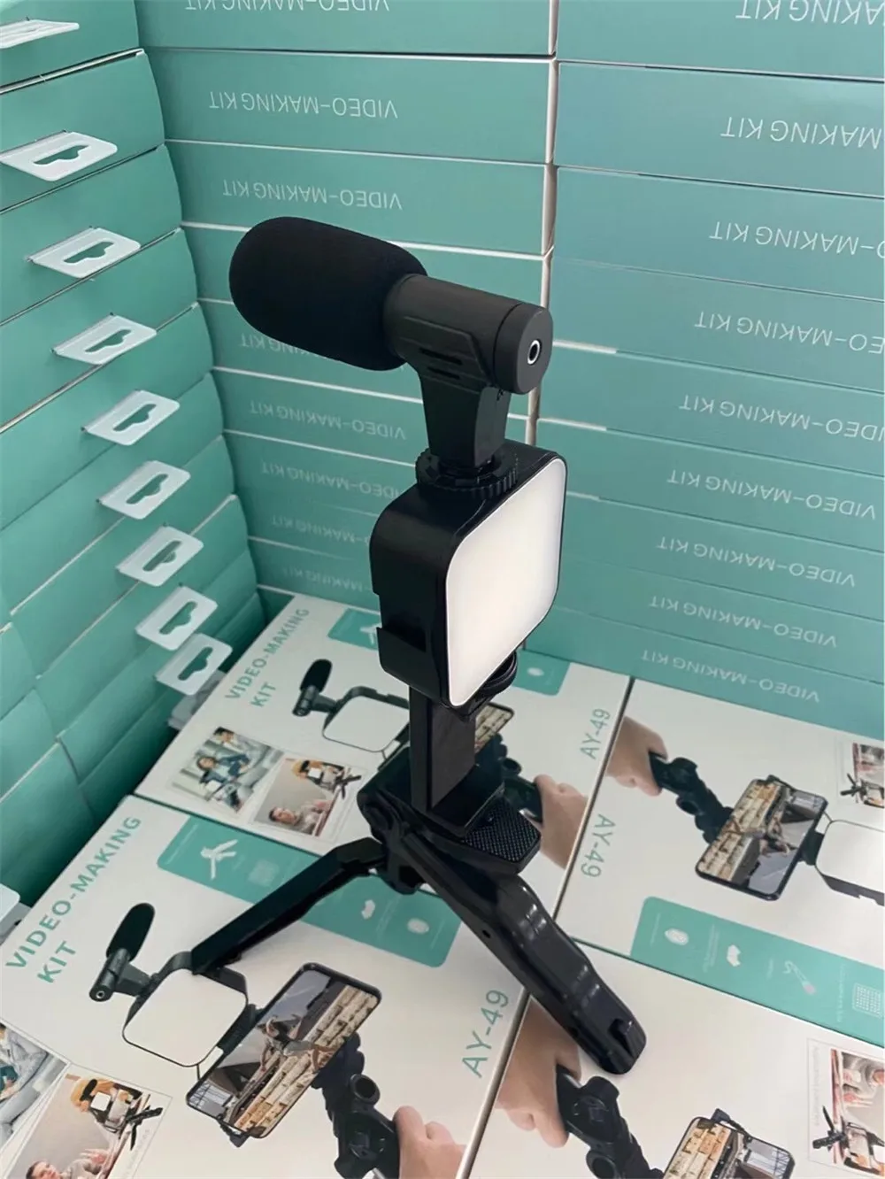 Kit de Vlogging para teléfono inteligente, equipo de grabación de vídeo con  trípode, obturador de luz de relleno para cámara, Youtube, AY-49