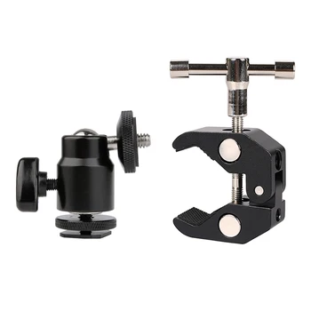 J023 Large Crab Clamp With Black Aluminium Alloy UNC 1/4 and 3/8 Screw Hole for Magic Arm Photo Studio Accessories detail image