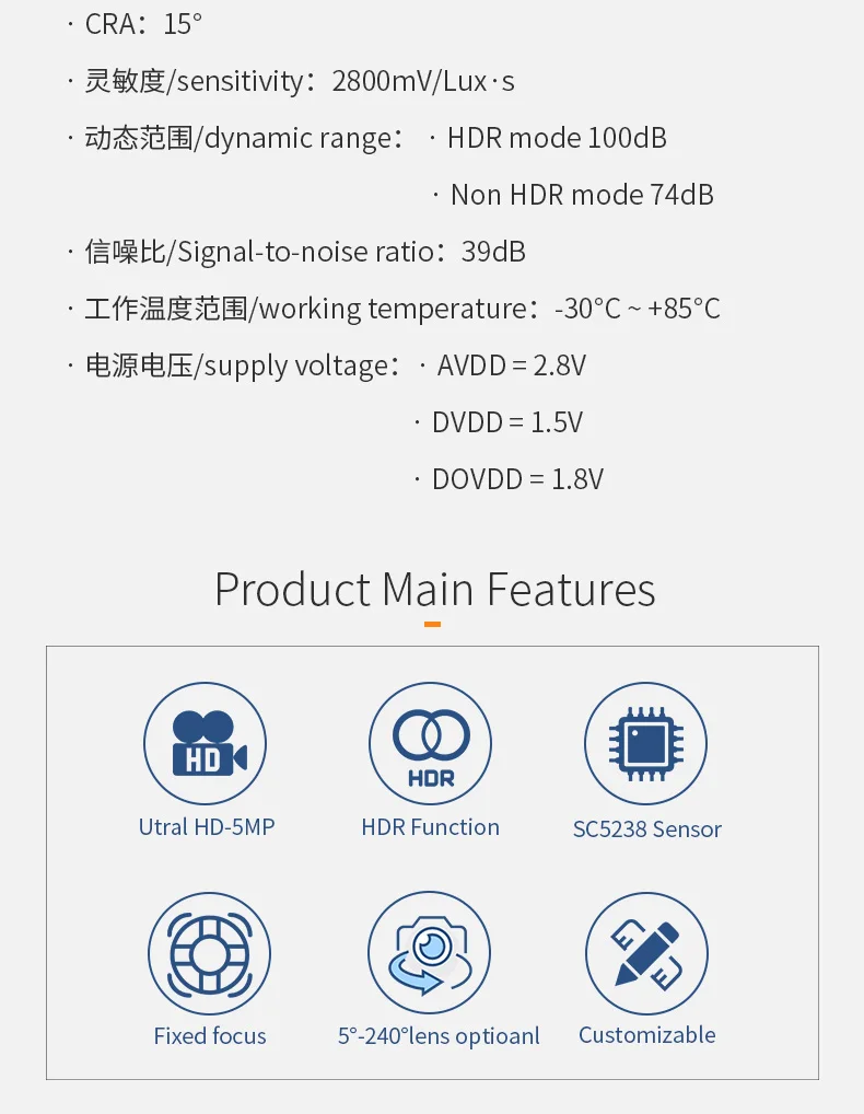 DGZX 5MP SC5238 50FPS MIPI HDR Anti-Glare Camera Module for Stronglight Backlight Face License Plate Recognition插图2