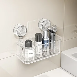 Wall-Mounted Bathroom Storage Rack Suction Cup Washbasin Sink Drain Storage Box Dinnerware Holder Sundries No Punching