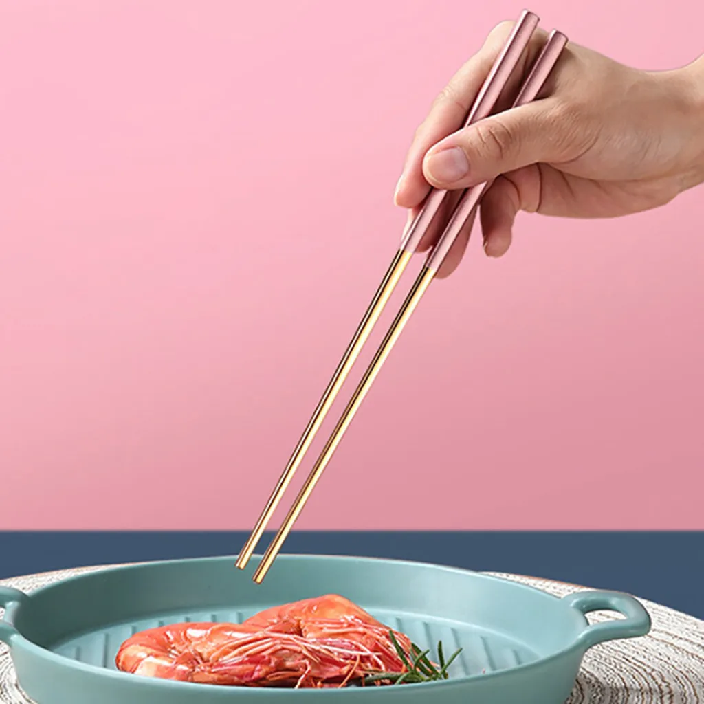 1 Pair Long Chopsticks Metal Korean Chinese Stainless Steel Chopsticks Reusable 