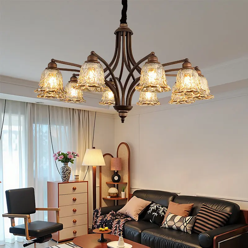 Bronze Living Room Chandelier American Mid-Century Style French Retro Hall Bedroom Dining Room Designer Lighting