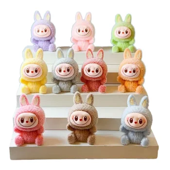 MACARON COLOR RABU BLING BOX Cartoon  Cute Mini Doll Desktop Decoration Monster Labubu Plush Dolls Original Authentic Toys
