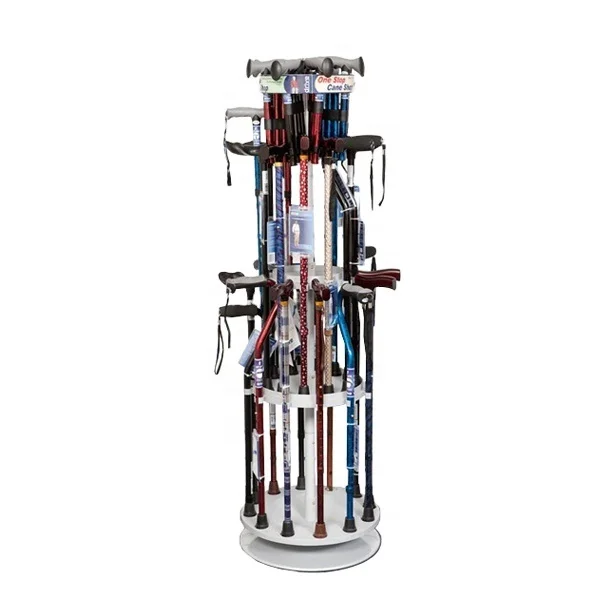 Retail Store 3 Tiers Rotating Metal Walking Sticks Display Stand Hiking Poles Cane Display Shelf Rack