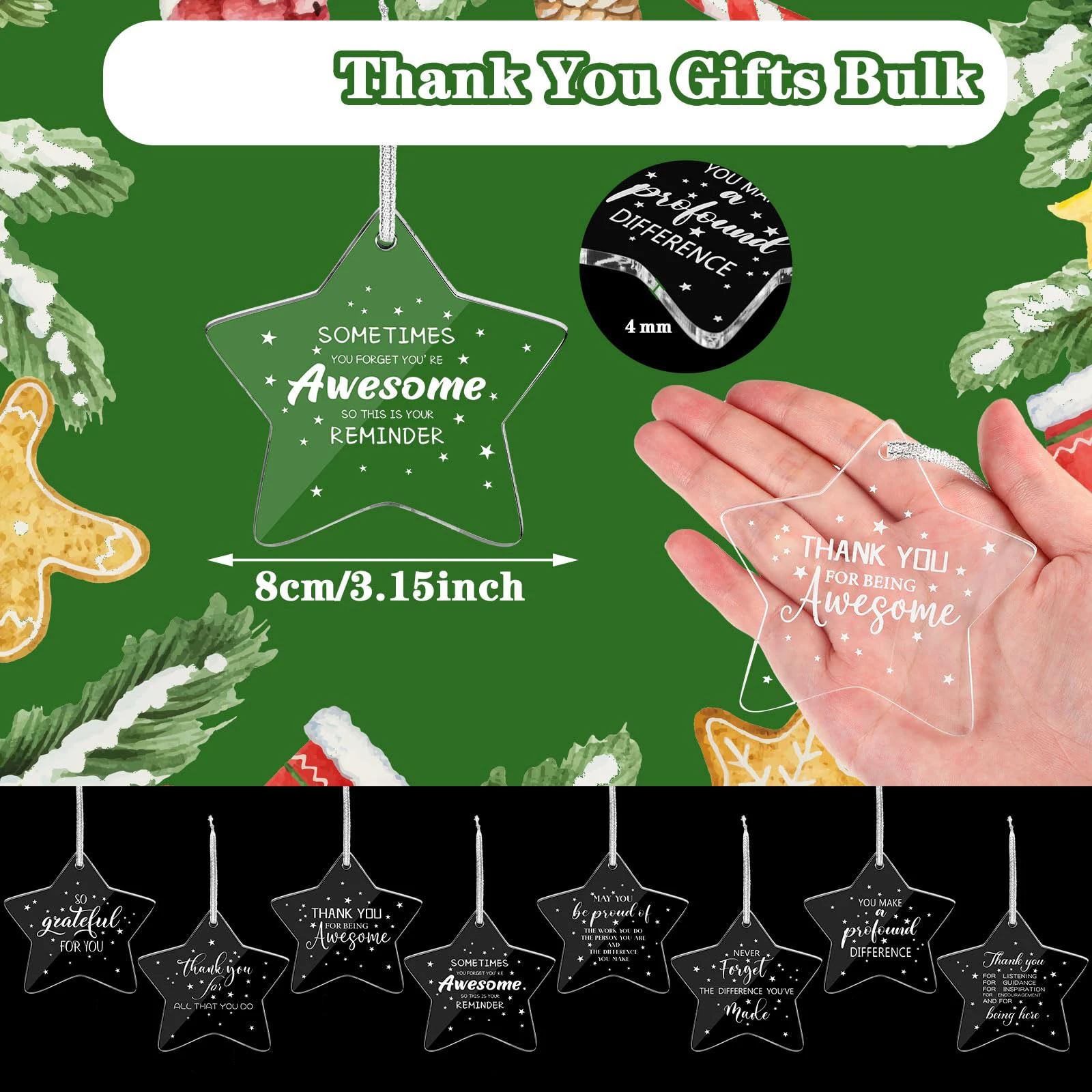 Custom Acrylic Christmas Ornament Blank Christmas Tree Hanging Pendant Star Christmas Decorations for Xmas DIY Craft details