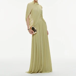 ZYHT 73978 2026 Summer Green Chiffon Floor Length Elegant Muslin Europe US Women Simple Design Causal Party Dress