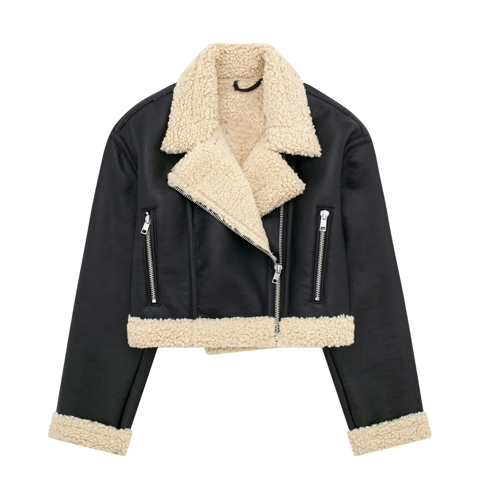 Winter Women Thick Motorcycle Coat Streetwear Warm Faux Lamb