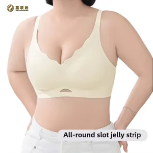 Plus Size 3/4 Cup Breathable Bra Wire-Free Women's One-piece Anti-Sagging Adjustable Seamless Push-up Jelly Bra for Women
