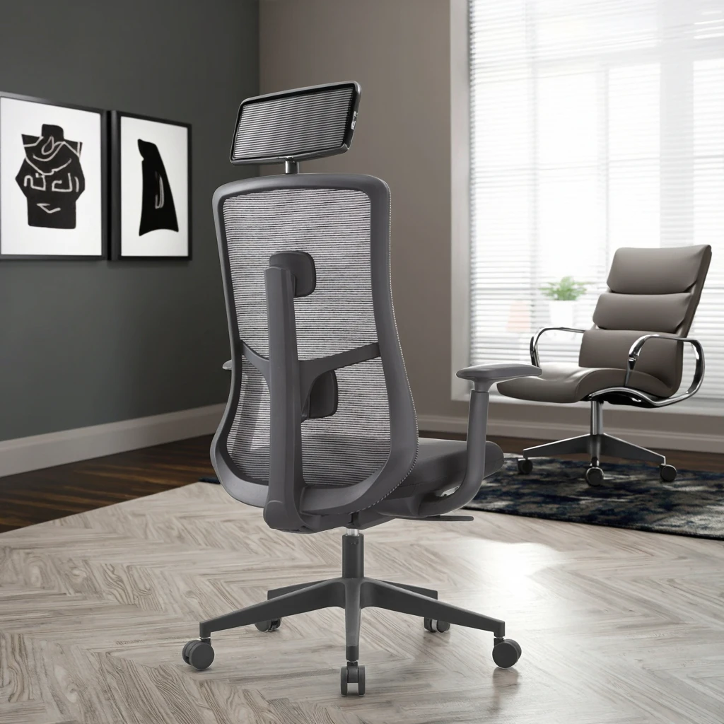 Business Support Modern PU Synchronized Tilt Ergonomic Office Chair Heavy Duty Steel Frame Triple Gas Lift Mesh Design 4