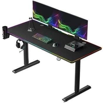 escritorio juego Ergonomic RGB power lifting electric standing adjustable height computer gaming tables desk with led lights