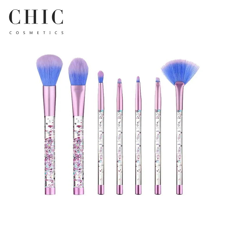 2024 New Style Girl Factory Direct Professional Crystal Beauty 7pcs Pink Glitter Synthetic Quicksand Makeup Cosmetics Brush Set