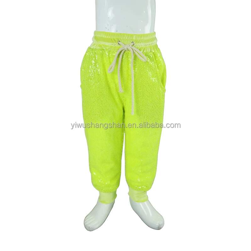New Arrived Sequin Fabric Kids Baby Joggers High Elastic Solid