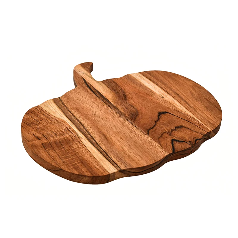 Pumpkin Shaped Acacia Wood Eco-friendly 1.5cm Thick Cutting Board Wooden Chopping Board Handle Halloween Serving Tray Platter