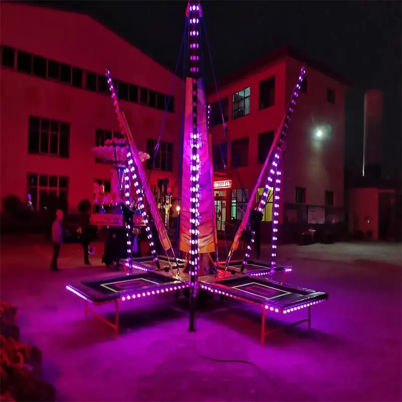 Four Way Bungee Jumping Trampoline With Trailer Electric Bungee Jumping for Four People LED Lights