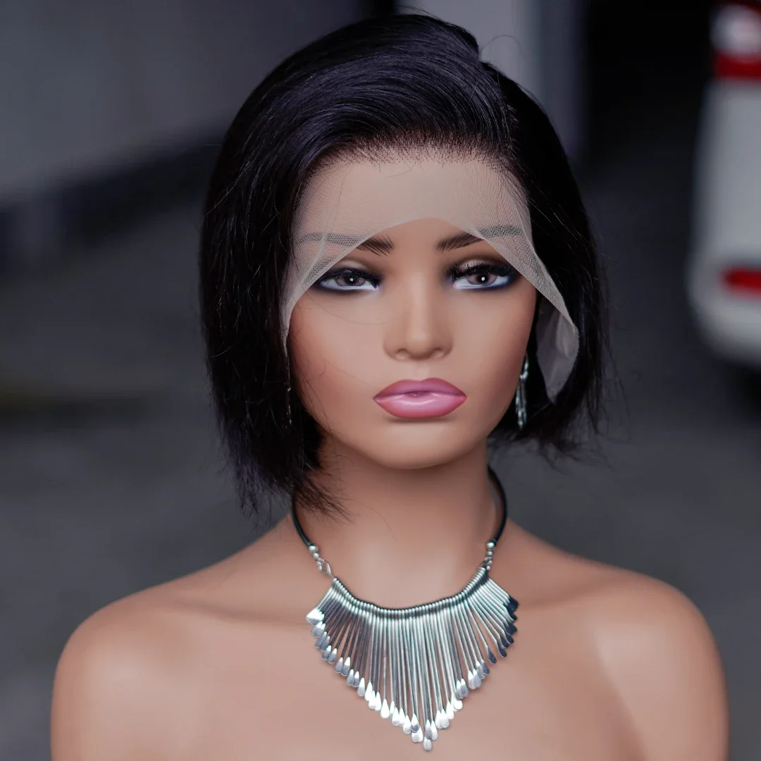 Color Human Hair Wigs for Women Straight Bob Wig Lace Frontal Transparent Lace Natural Pixie Cut_voghion.com